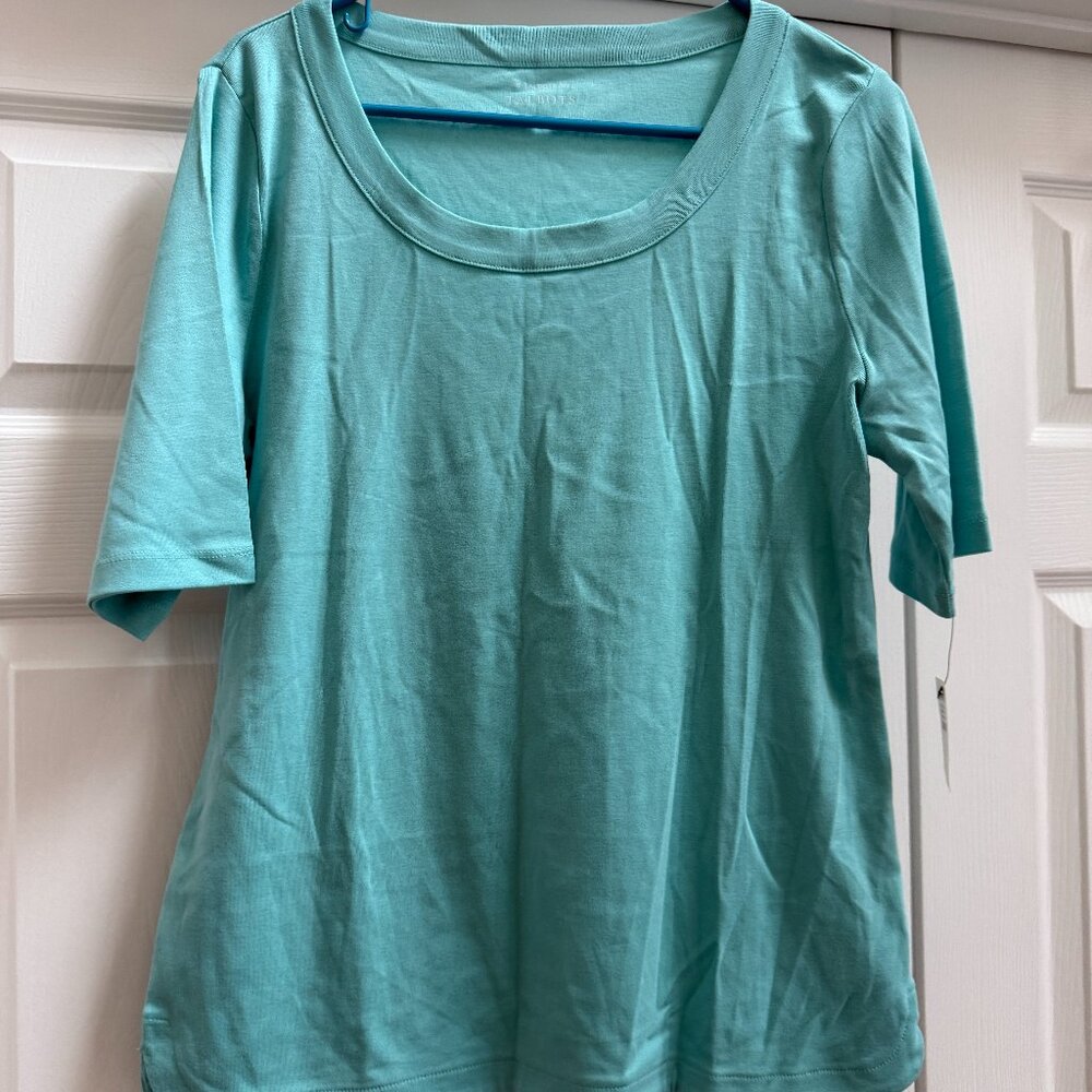 Womens Talbots Scoop Neck Curved Hem Tee Turquoise - Pima Cotton Size Large NWT